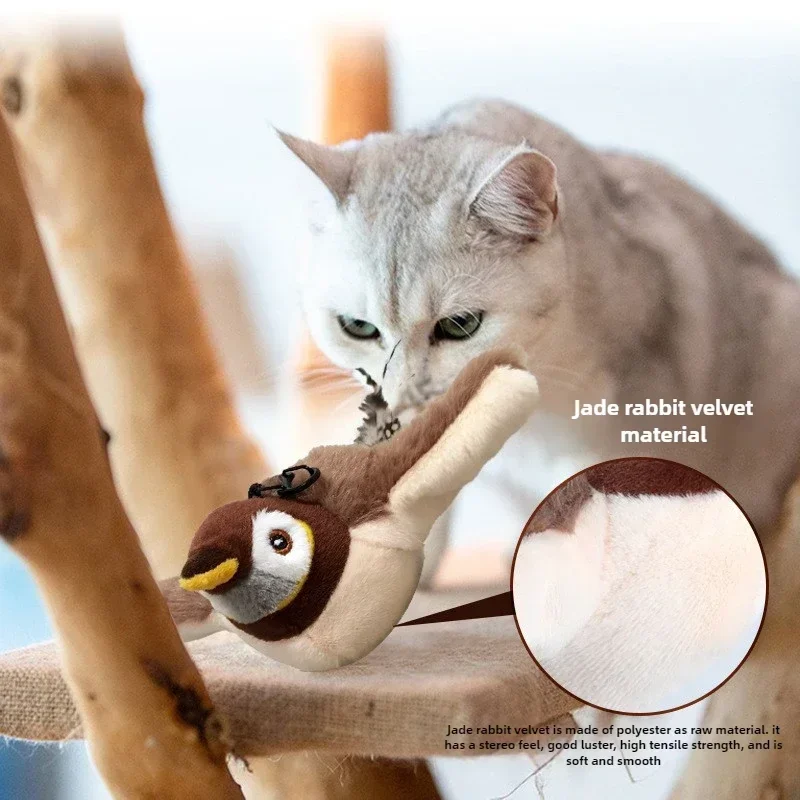 Interactive Cat Toys Rechargeable Chirping Flapping Bird(no Flying) with Catnip for Indoor Cats, Touch Activated Plush Toys