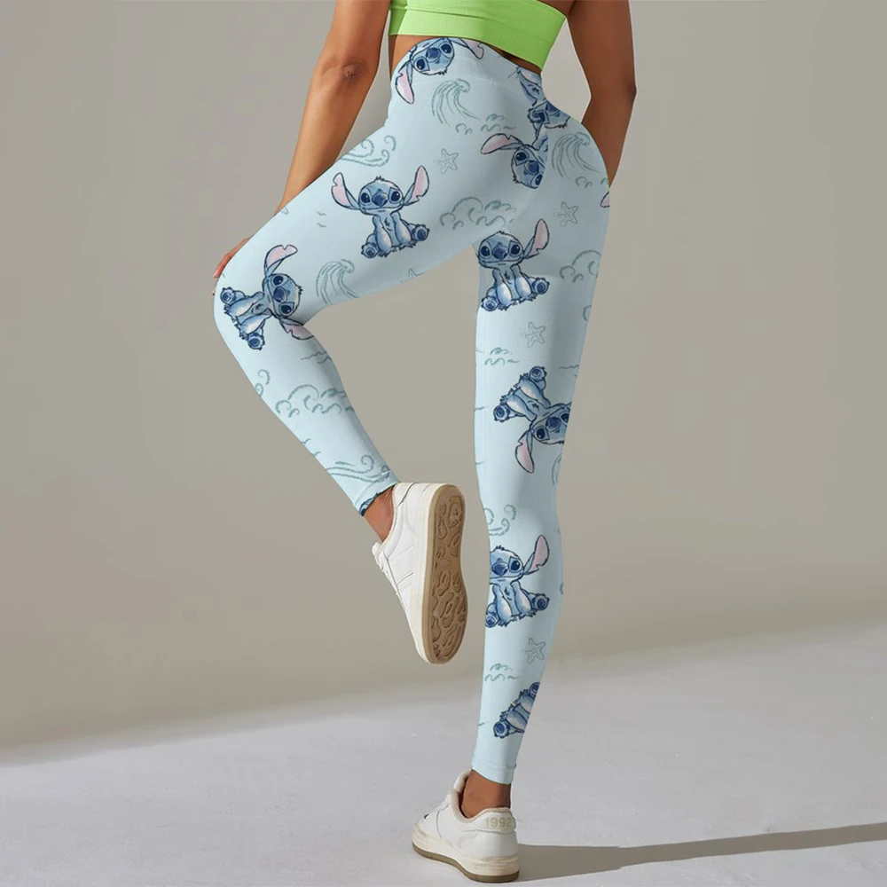Disney Stitch print Checkered WOMEN'S Sports and Fitness Leggings Women Tiedye Gym Leggings Mujer Push Up Booty Pants Fitness