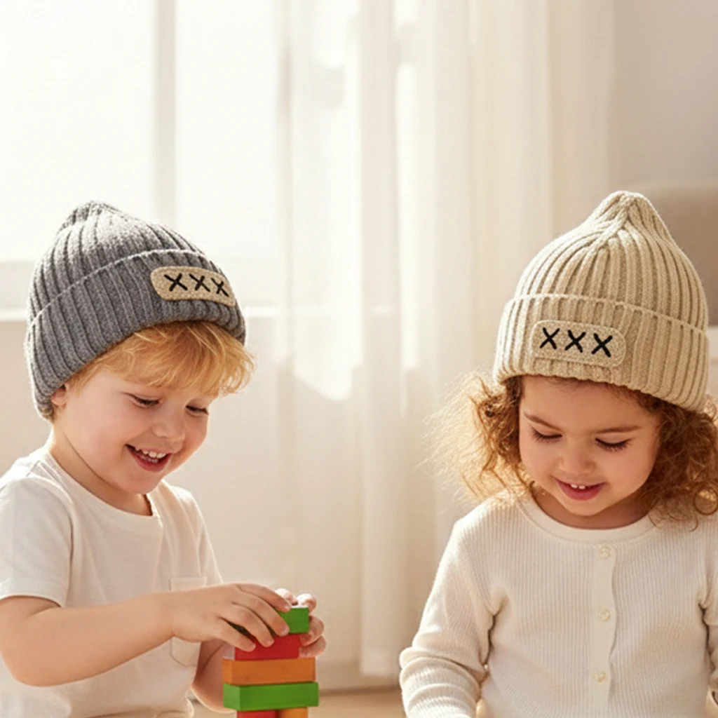 Warme Winter-Strickmütze für Kinder, weich, koreanischer Stil, gerollte Kante, Slouchy-Mütze für Jungen und Mädchen, Kleinkind-Geschenk, Kleidung für kaltes Wetter
