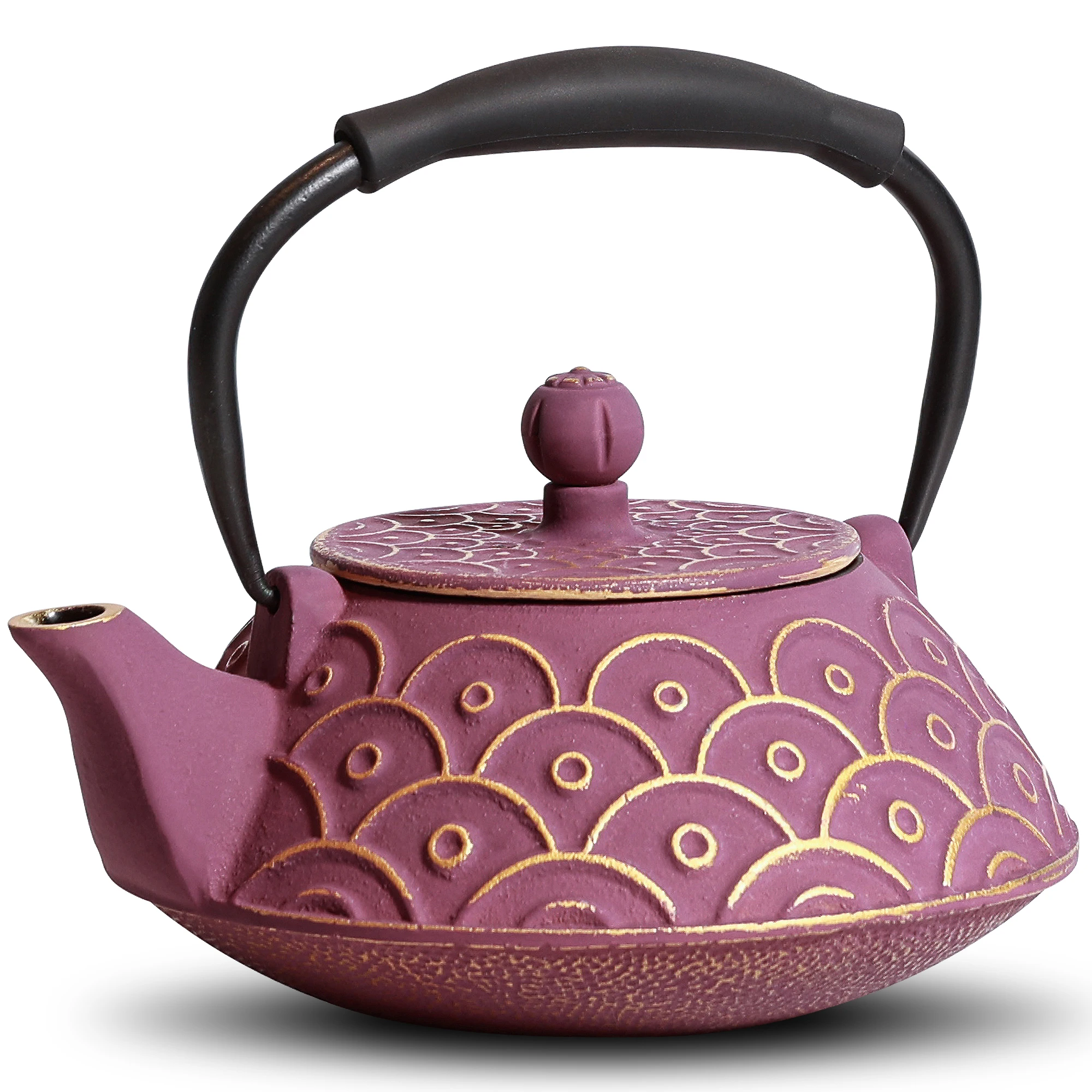 Cast Iron Teapot Tea Kettle Pot with Removable Stainless Steel Strainer ,Gold Wave Pattern , Stainless Steel Filter 27oz/800ML