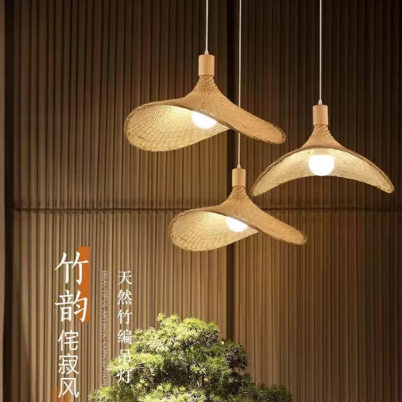 

30/40/50cm Bamboo Woven Straw Hat Pendant Lamp Creative Island Pendant Lights Living Room Decoration Restaurant Suspension