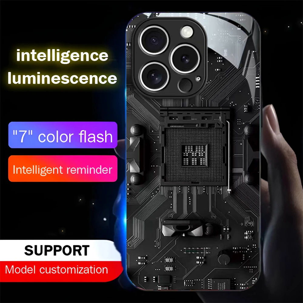 Cyber PCBA Sound Music Control Led Light Phone Case Glowing Cover For Samsung S25 S24 S23 S22 S21 S20 FE Note 10 20 Plus Ultra
