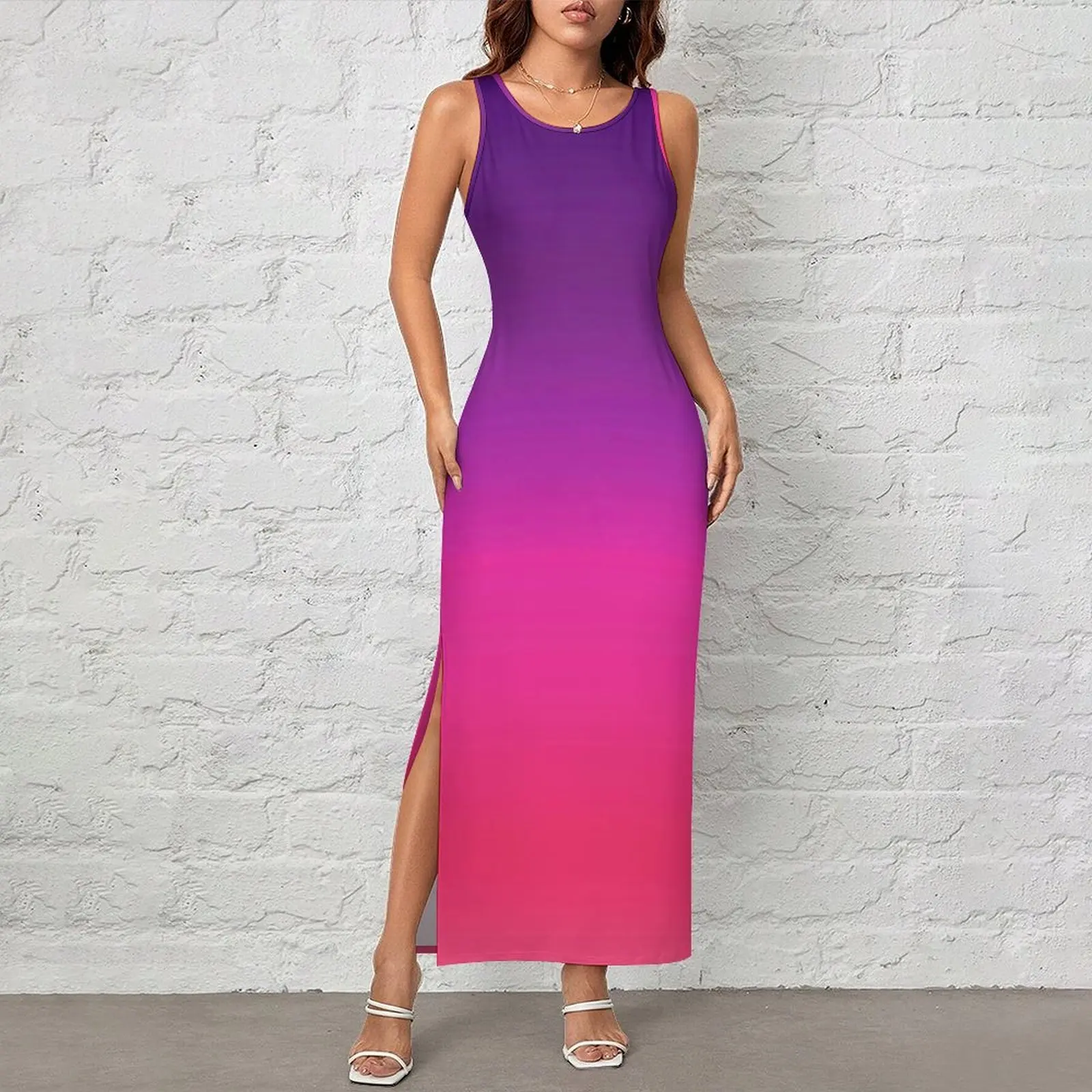 Ombre Abstract Dress Sleeveless Neon Purple And Pink Fashion Maxi Dresses Retro Bodycon Dress Women Design Oversized Vestidos