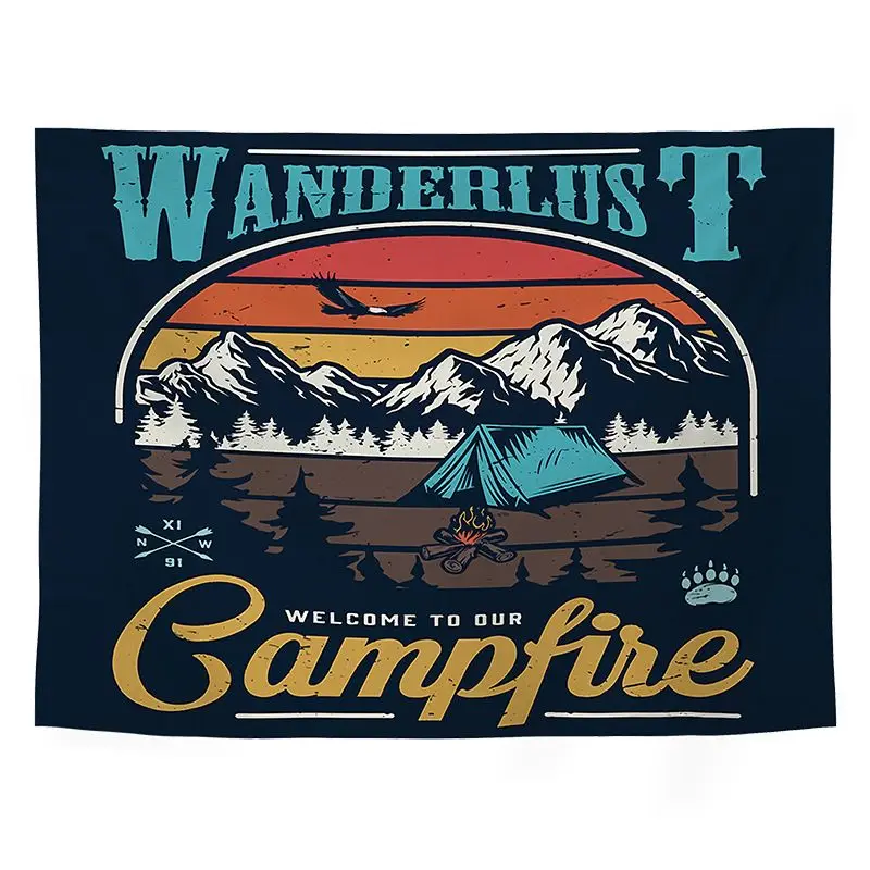 VIKAMA Retro Outdoor Camping Mountain Tapestry Wall Hanging Home Decor for Bedroom Living Room WANDERLUST CAMPFIRE American