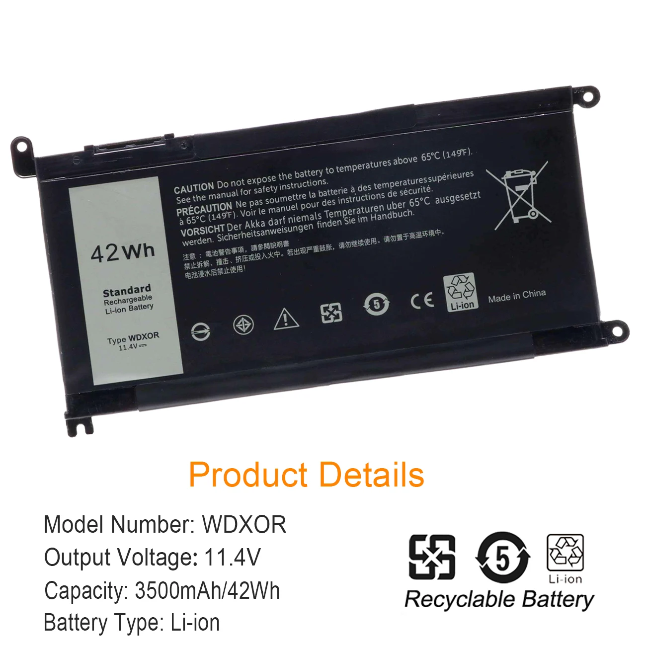 Nobi wdxor แบตเตอรี่แล็ปท็อปสำหรับ Dell Inspiron 14 5368 5567 7560 5767 7472 7368 7378 5565ละติจูด3488 WDX0R 3580