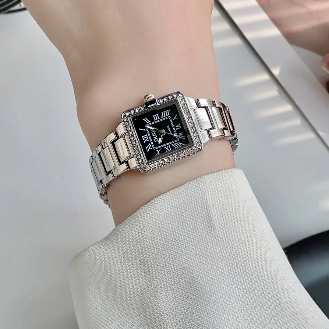 Квадратные женские часы, серебряные минималистичные деловые часы с ремешком из нержавеющей стали, женские кварцевые часы, часы из дышащей стали, Reloj Mujer