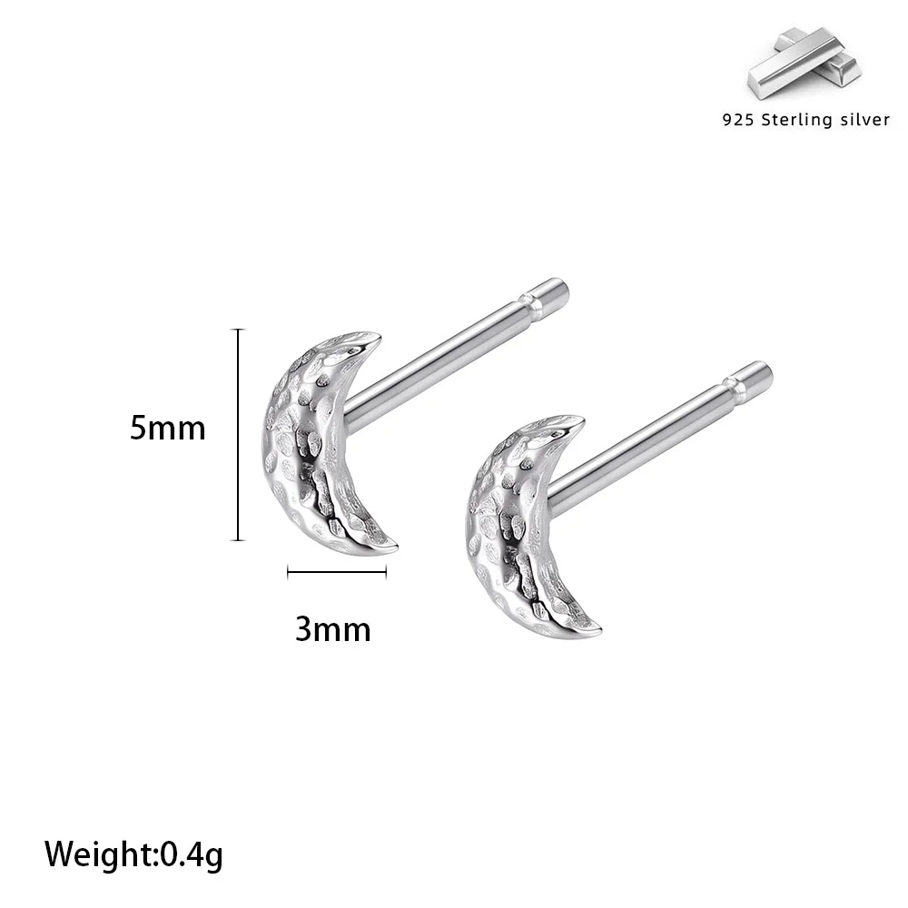 MIYEJI Real 925 Sterling Silver Texture Bead Moon Mini Piercing Stud Earrings For Women Daily Wear Classic Fine Jewelry Gift
