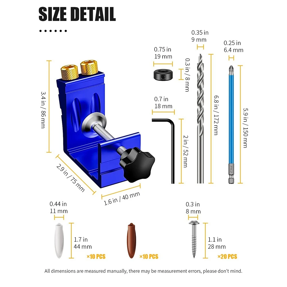 Pocket Hole Jig Kit, Pocket Hole Drill Guide Jig Set für 15 ° abgewinkelte Löcher, für Holz bearbeitungs winkel bohrungen a