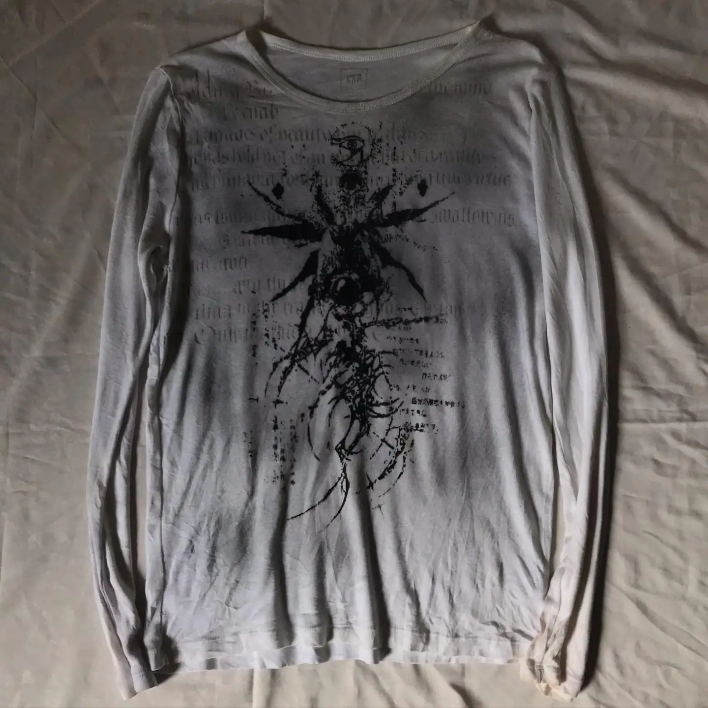 Y2K Men Harajuku Gothic Printing White Long Sleeve Punk Hip Hop T shirt Fashion Gothic Casual Pure Cotton Loose Tops Unisex