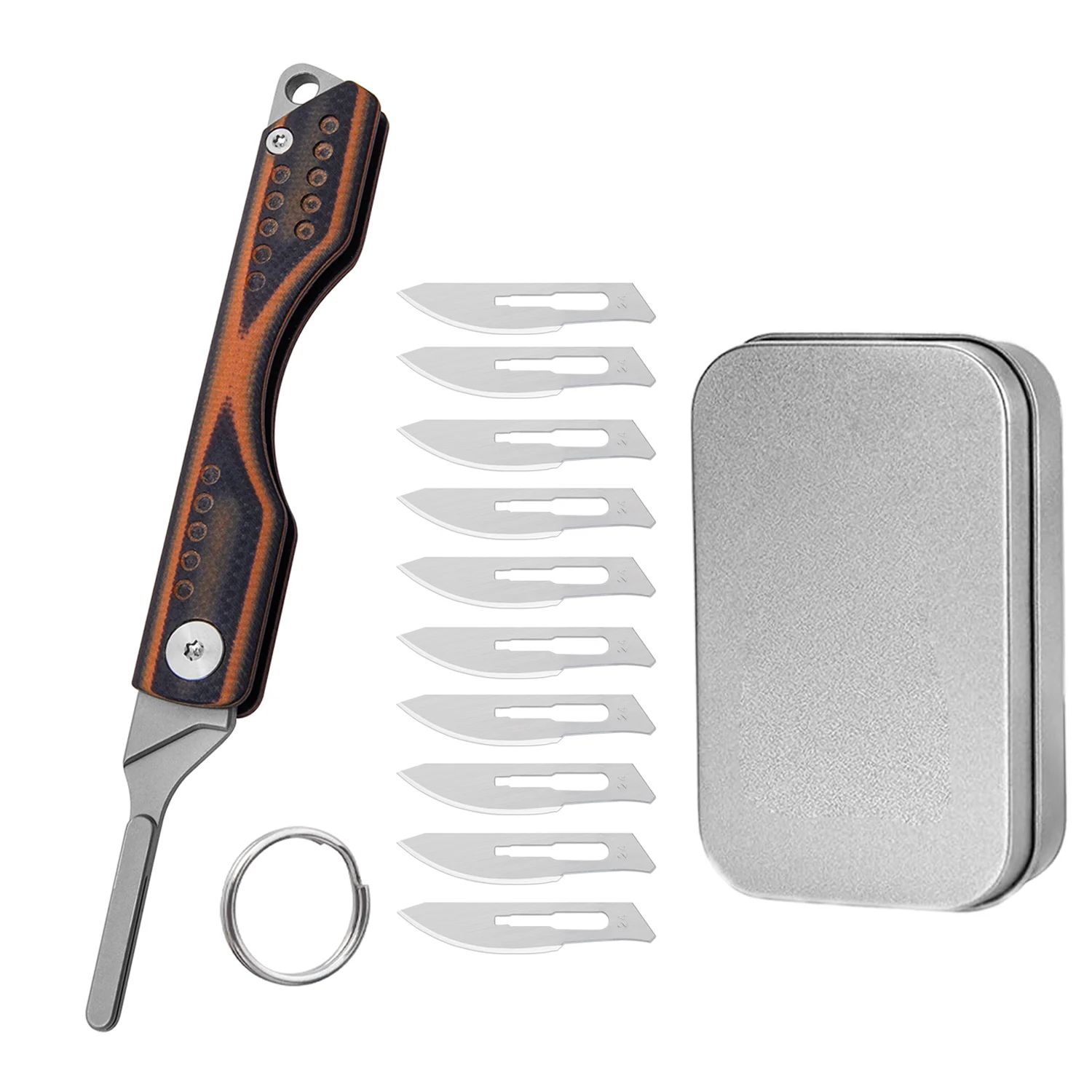 

Titanium Alloy Practical Knife Outdoor Utility Cutting Tools G10 Mini Folding EDC With Iron Box 10pcs Blades