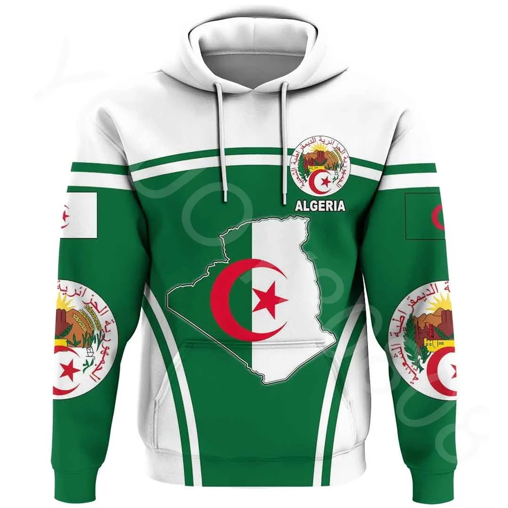 

Algeria Active Flag Hoodie African Region Men's Printed Casual Round Neck Hoodie Street Harajuku Loose