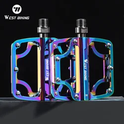 WEST BIKING Bicycle Pedals 3 Bearings CNC Ultralight MTB Road Bike Part Colorful Anti-slip Flat BMX Pedals Cycling Accessories