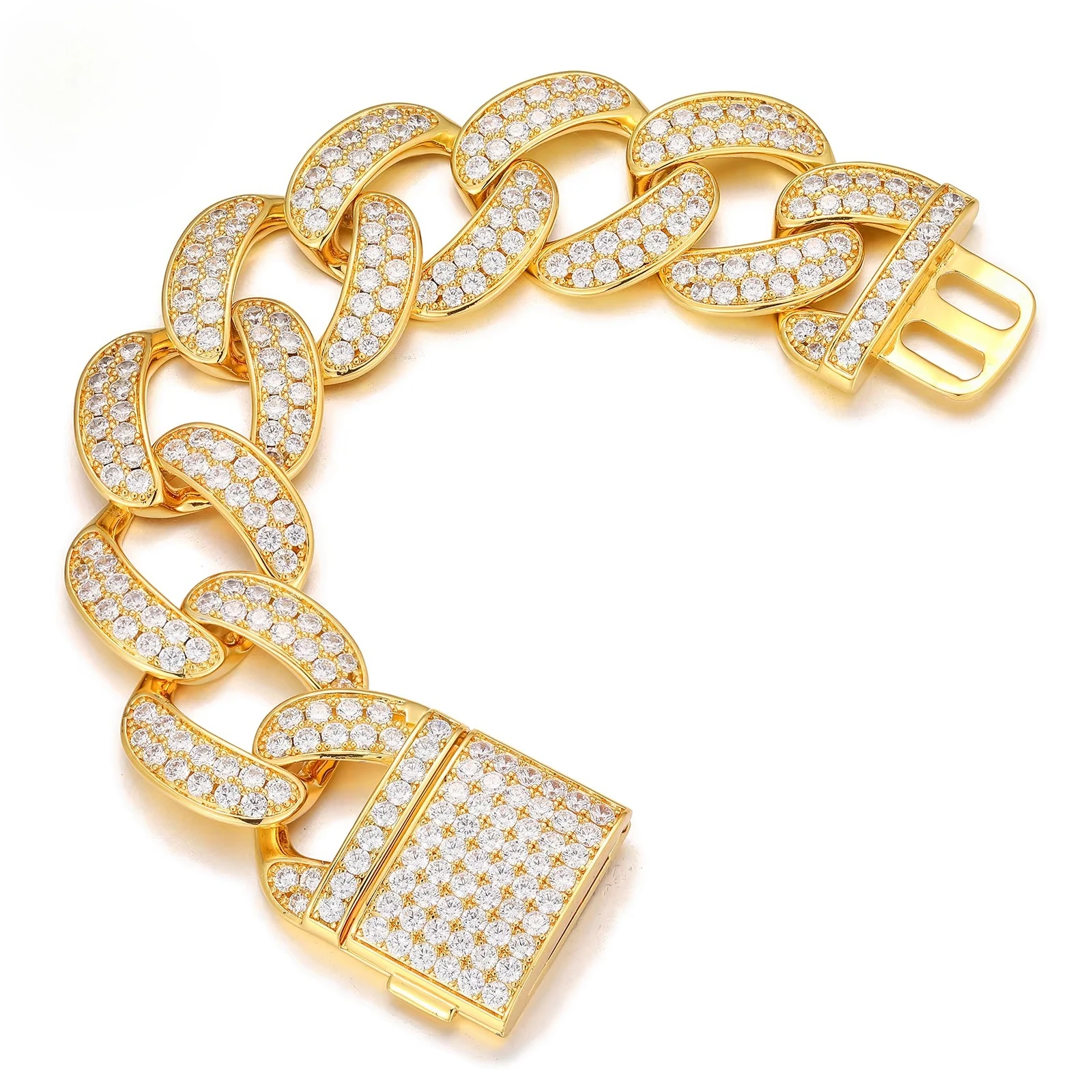 

Men's Hip Hop Cuban Bracelet 18k Große Größe 28mm Punk Style Jewelry Gold-Plated Brass Micro Paved 5A Zircon