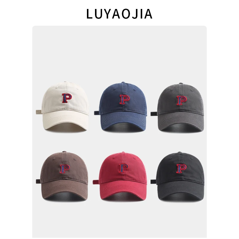 Baseball Cap Women's Korean-Style Ins Simple P Letters All-Match Wide Brim Soft Top Show Face Small Sun-Poof Peaked Cap