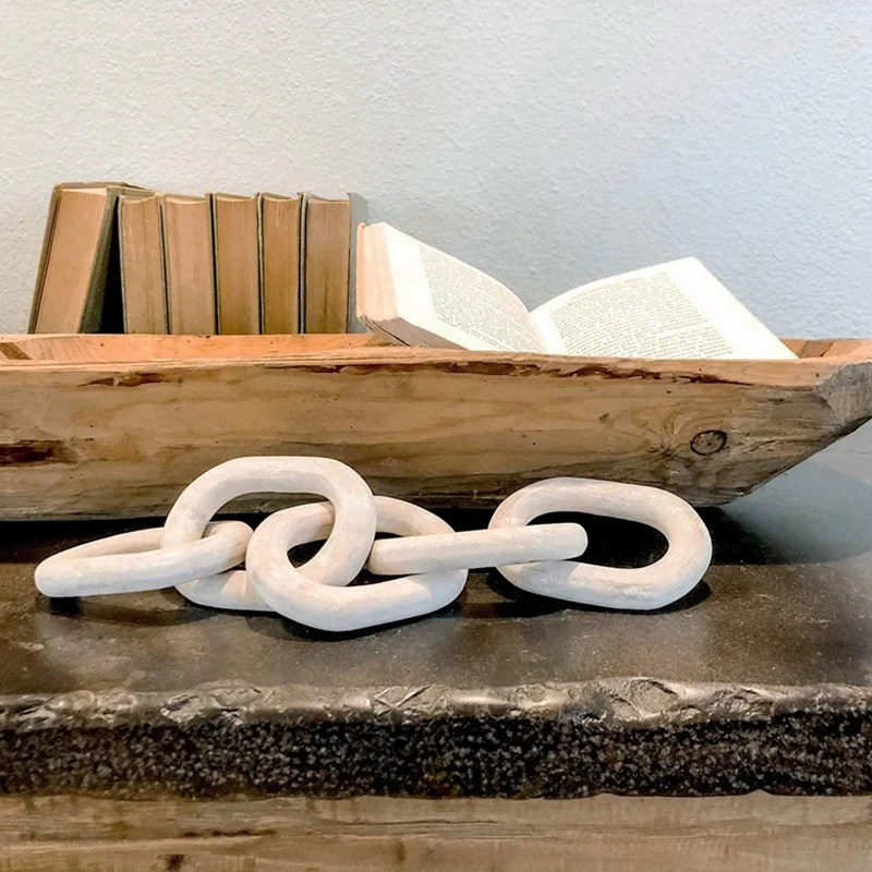 

Wood Chain Link Decor,21.6 Hand Carved Decorative Wood Chain,Contemporary Home Decor For Farmhouse Shelf&Side Table