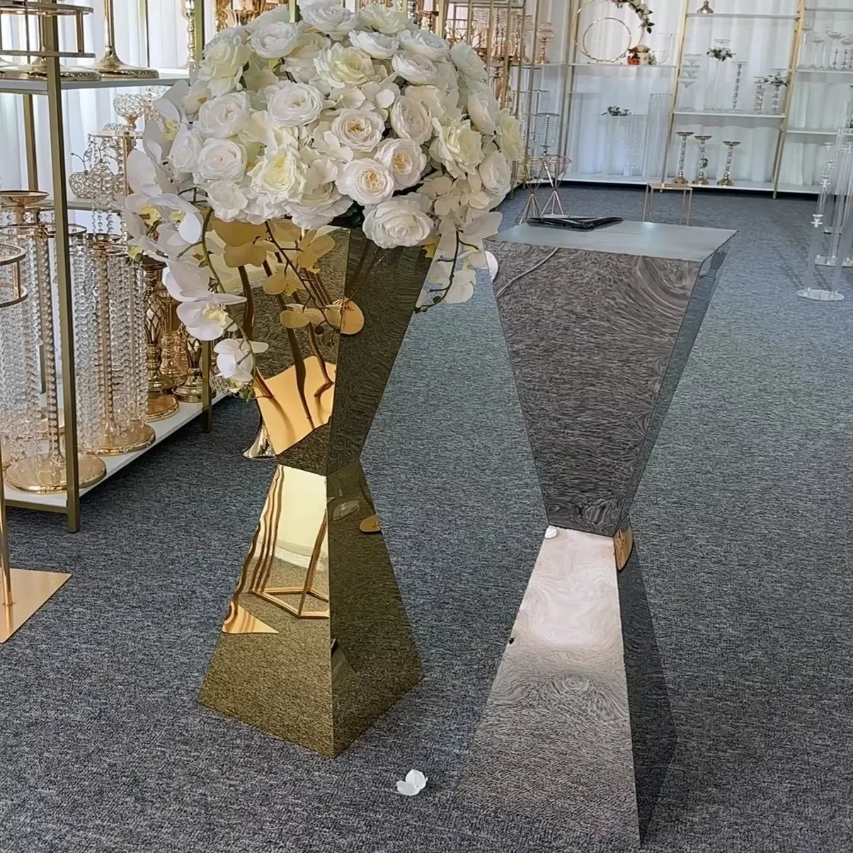 Stainless Steel Flower Stand Vase, Wedding Table Centerpiece, Road Sign, Party Home Decoration, 2Pcs