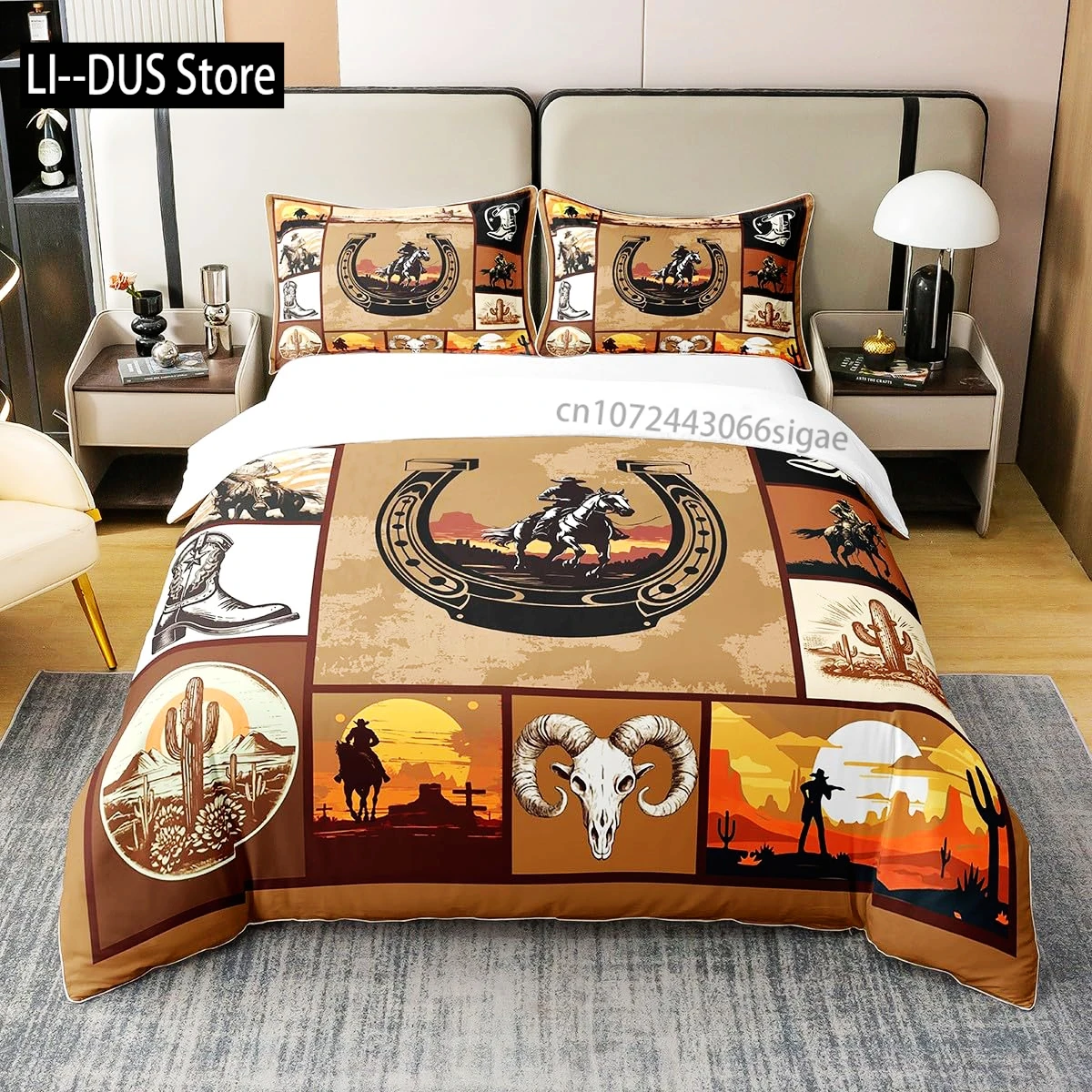

Southwestern Duvet Cover Twin Size Horse Bedding Set for Boys Girls Teens Bedroom Decor Comforter Cover Set with 2 Pillow Case