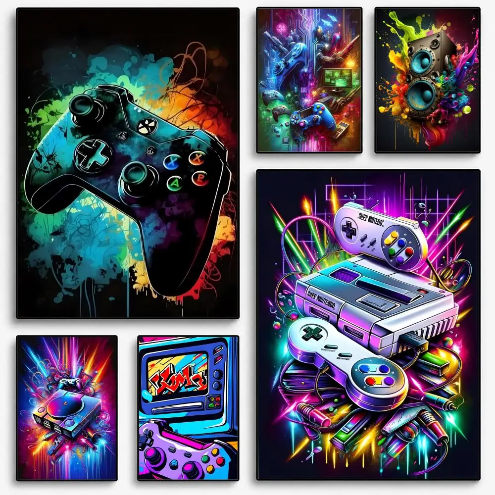 Watercolor Neon Video Game Poster Room Home Decoration Interior Wall Art Printing Garage Posters Gift