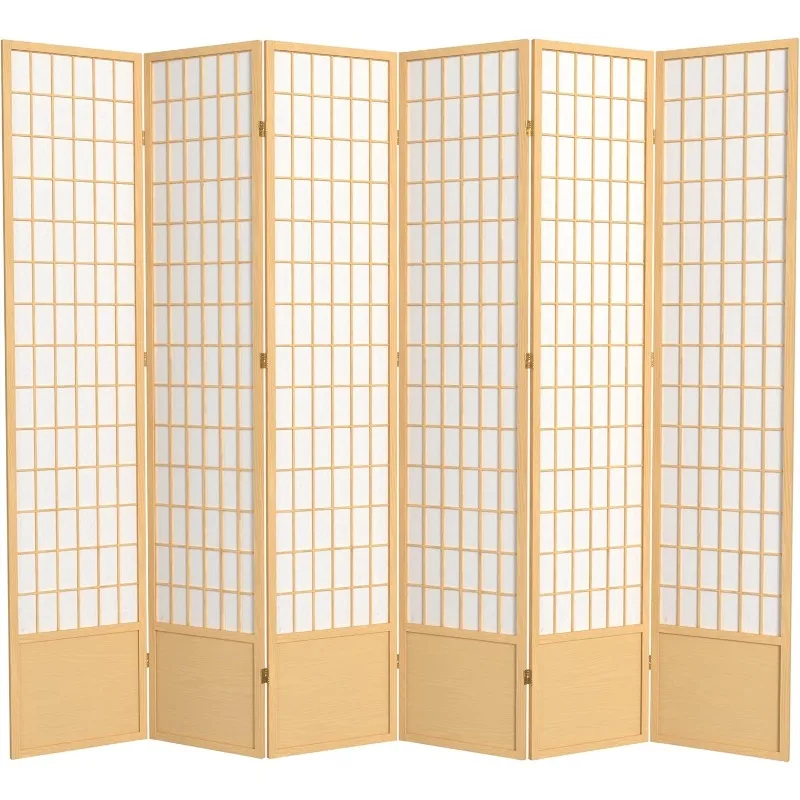 7 ft. Tall Window Pane Shoji Screen-Natural-6 Panels Room Divider