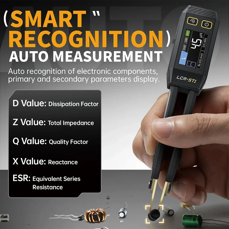 FNIRSI LCR-ST1 Mini Smart Tweezer LCR SMD ESR Tester Resistance Capacitance Inductance Continuity Diode Test Measurement Tools