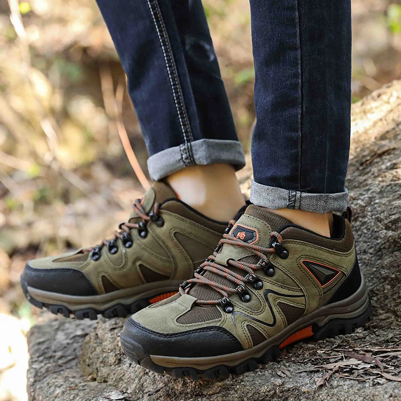 Men Hiking Shoes Mesh Breathable Travel Shoes Non-Slip Wear-Resistant Woodland Training Shoes Men Outdoor Hiking Sports Shoes