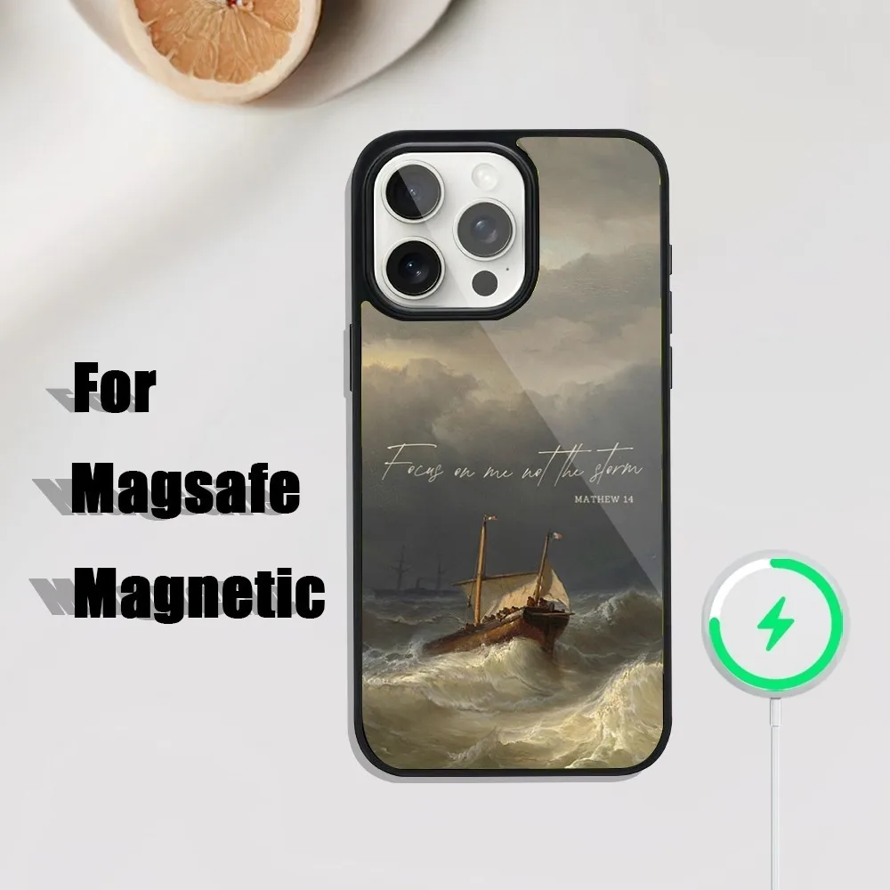 聖書の一節イエス・キリスト電話ケース iPhone 16、15、14、13、12、11、プラス、プロ、マックスミニ Magsafe 磁気ワイヤレス充電用
