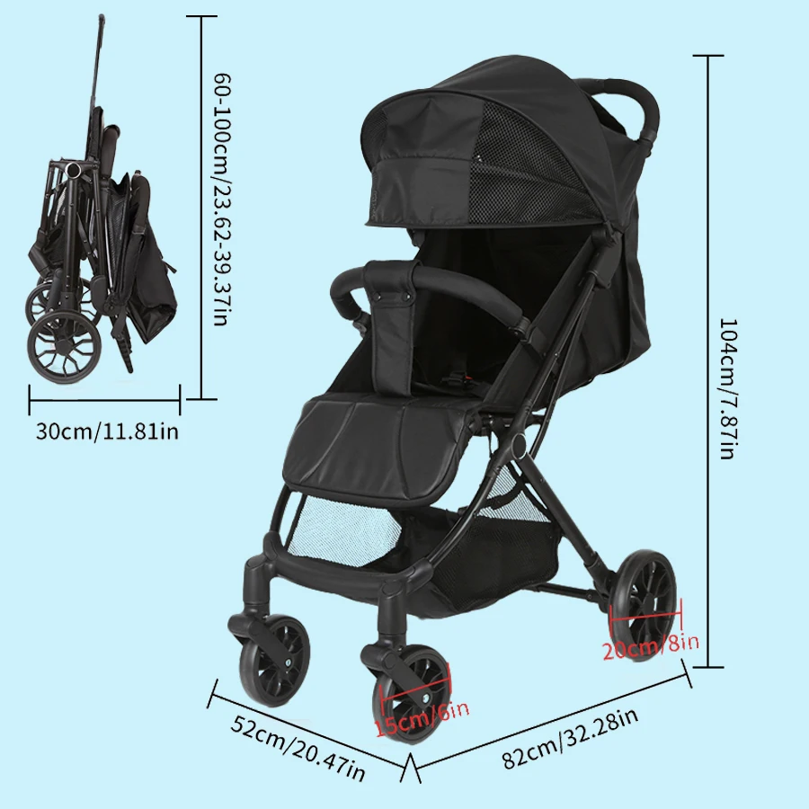 Baby Stroller, One Click Folding Newborn Stroller, Lightweight and Comfortable Baby Travel Stroller