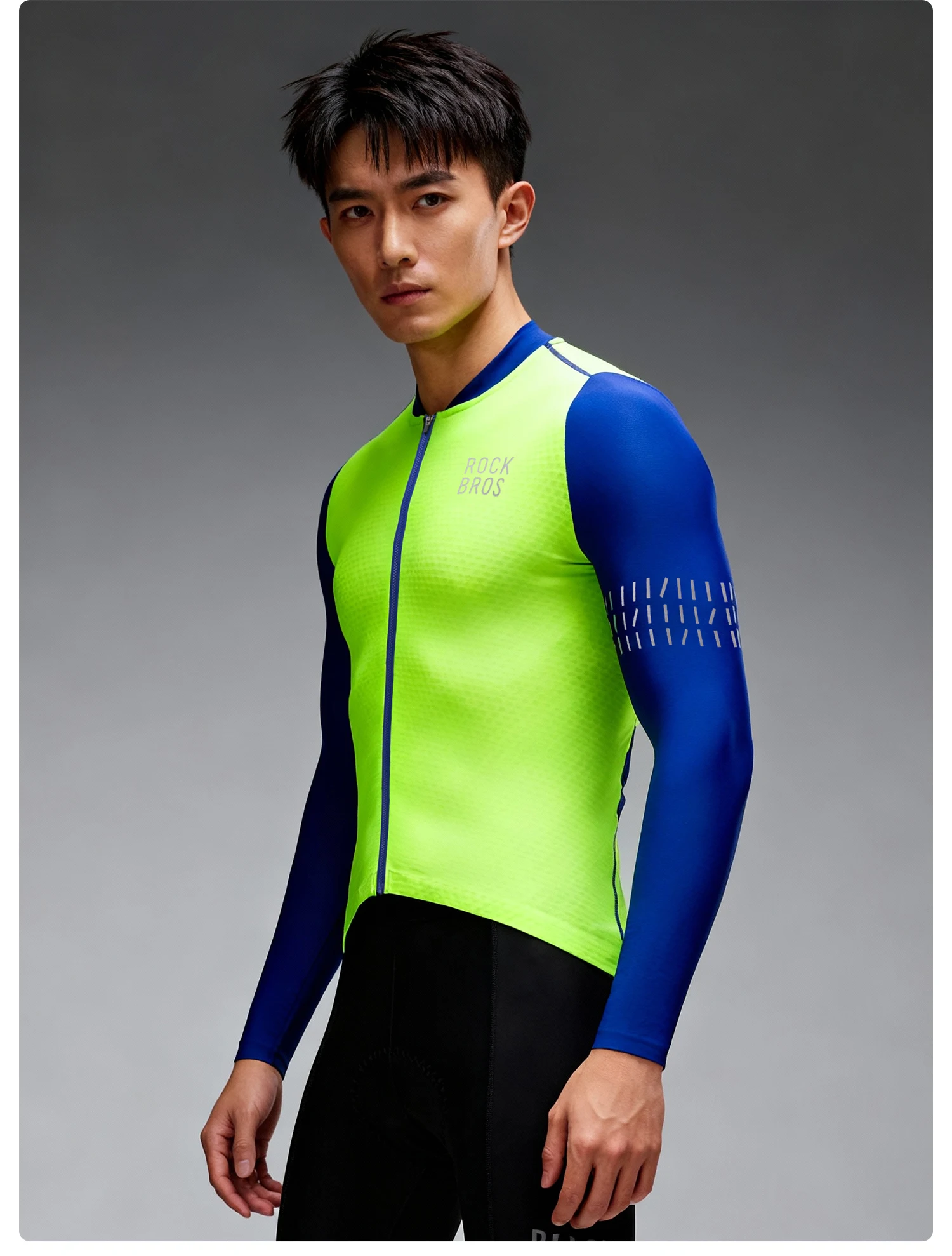 ROCKBROS Radtrikot mit langen Ärmeln, dünnes Fleece-Design, reflektierende Elemente, mit YKK-Reißverschluss, bequeme Fahrradjacke mit langen Ärmeln. – Detail 8