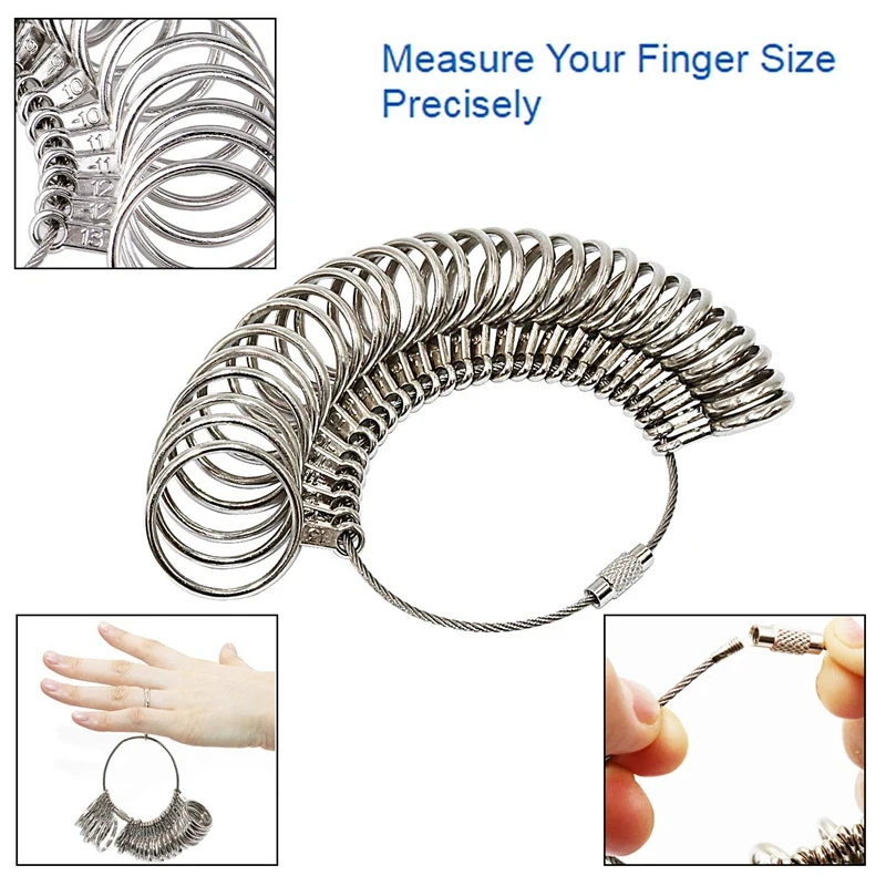 Ring Sizer Measuring Tool Set Including Ring Mandrel Metal Ring Sizer Gauge Kit Rubber Jeweler's Mallet Hammer US Plug