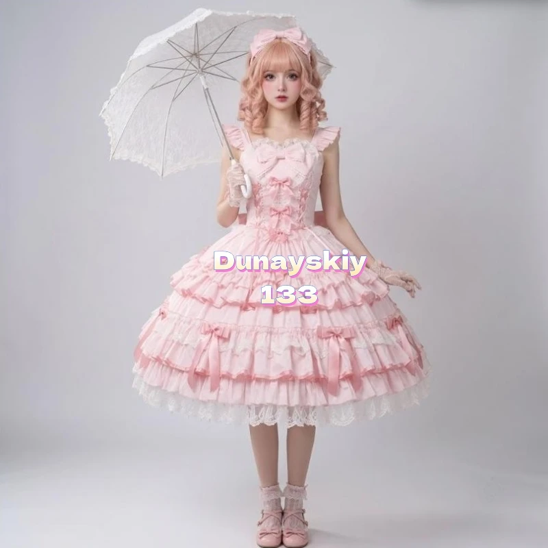 Vestido de Princesa Lolita Japonés Kawaii para Mujer, Falda Esponjosa en Capas, Lazo de Encaje, Estilo Ballet Harajuku, Disfraz de Cosplay para Comic Con