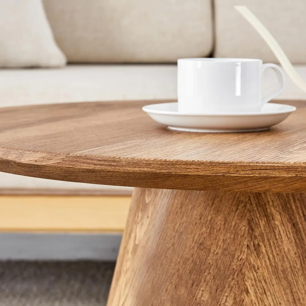 طاولة قهوة مستديرة صغيرة مقاس 25.6 بوصة، طاولات قهوة حديثة من الخشب في منتصف القرن مع قاعدة بقاعدة، طاولة مركزية على شكل دائرة موفرة للمساحة لـ L