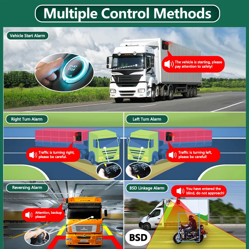 Linksrechts Reverse Trigger Geluid En Licht Alarm Engelse Koreaanse Dode Hoek Prompter Eenvoudige Installatie Voor Voertuig Vrachtwagen Bus