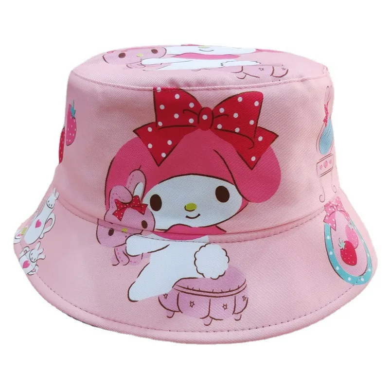 Sanrioed Kuromi Panama Hat for Kids Cartoon Fisherman Cap Anime Cute Big Ear Kids Bucket Hat Summer Outdoor Sun Protection Hat