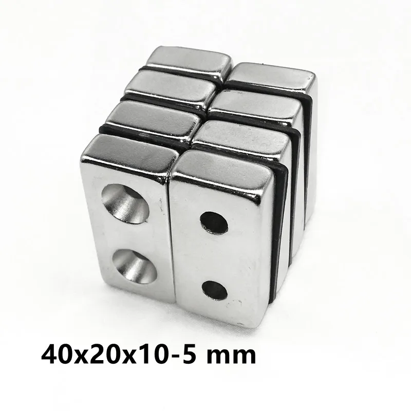 1~10PCS 40x20x10-5 Powerful Block Magnets Strip Double Holes 5mm Permanent Magnet 40x20x10 Neodymium Magnet 40*20*10-5  40*20*10