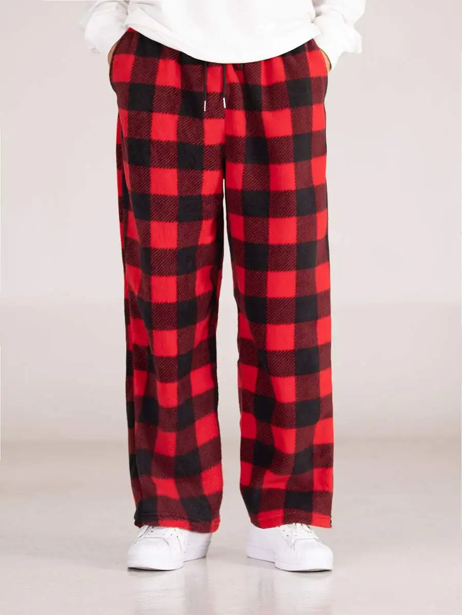 Men's Red Black Gingham Wide Leg Pants