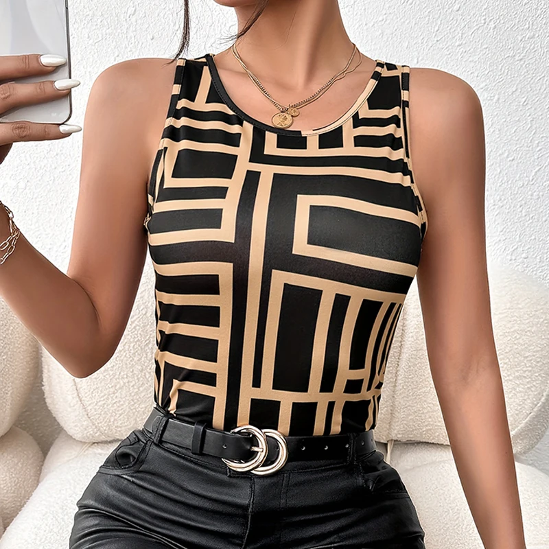 Listras de verão feminino solto moda 2024 tamanho superior feminino fibra respirável e confortável sem mangas colete camiseta rua chique