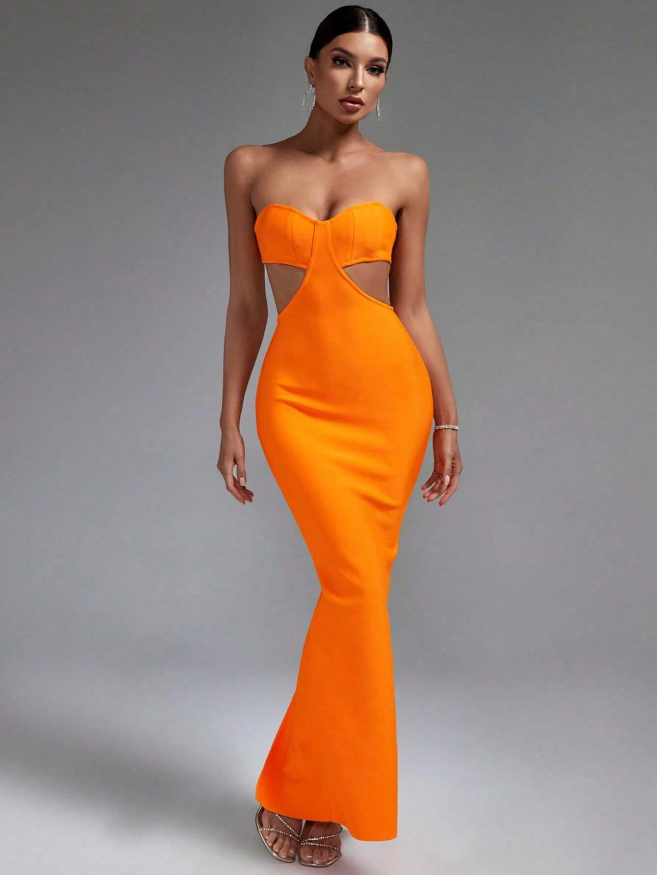 Fantasy Strapless Off Shoulder Maxi Long Bodycon Dress Summer Cut Out Backless Bandage Dress Orange Elegant Cocktail Night Out P