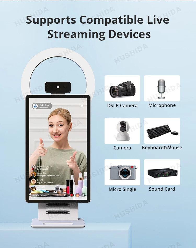 Desktop Smart Live Stream Machine Live Streaming Broadcast Equipment Kit mit Whitening Lamp Fill Light & HD-Kamera