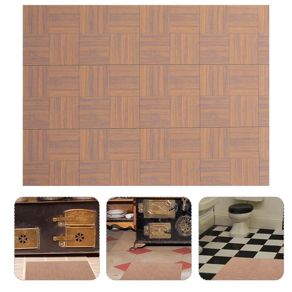 

2Pcs Mini House Floor Sheet Self-Adhesive Simulated Tile Flooring for Dollhouse Decoration Vibrant Realistic DIY Wall Floor