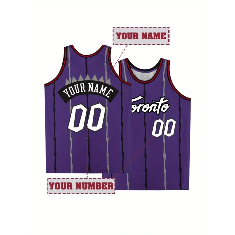 

Men's Loose Toronto 00 Embroidered Striped Custom Basketball Jersey Crew Neck Sleeveless Sports Wear For Training Competition