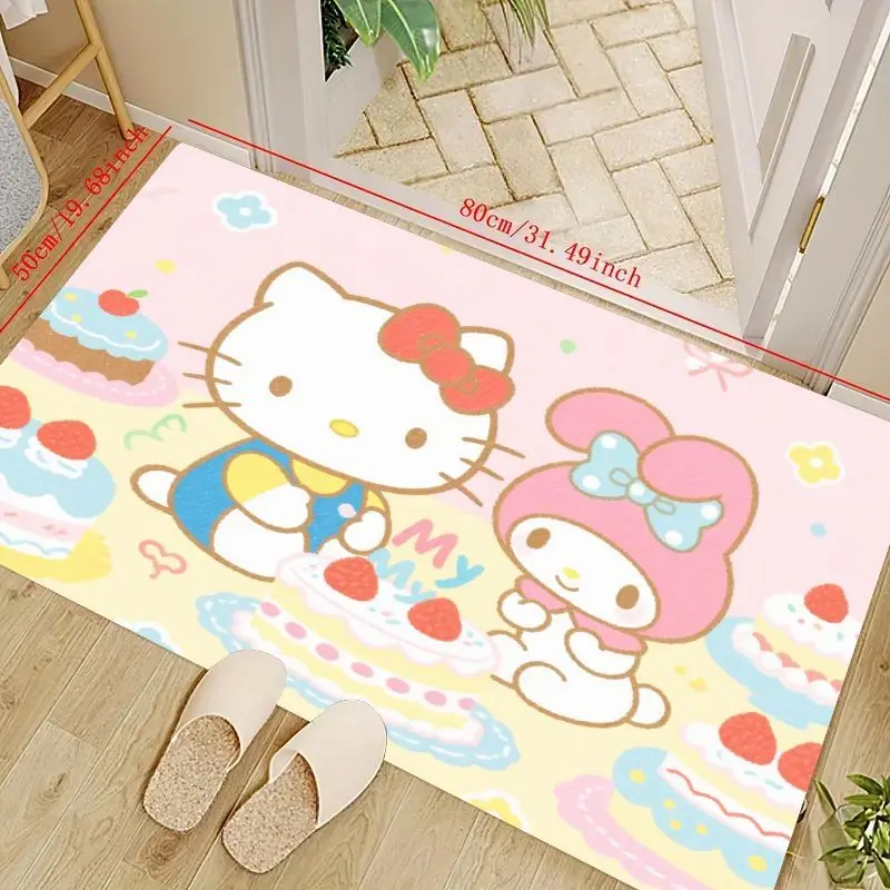 

1PC Cute Sanrio Hello Kitty My Melody Floor Mat, Kawaii Cartoon Anime Pastel Pink Yellow Dessert Cake Theme Area Rug, Soft Non-s