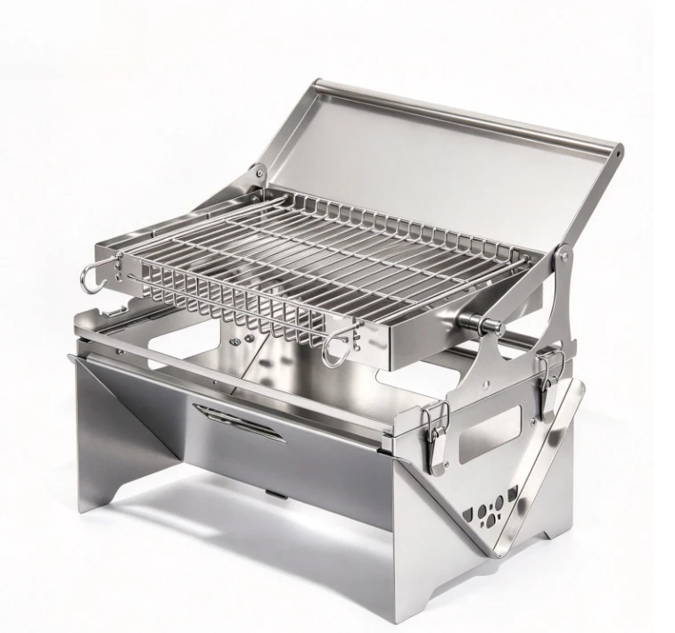 304 Stainless Steel Detachable Flip Charcoal Grill, Home & Outdoor Fish Roaster, Portable BBQ Rack for Camping Backyard Cooking
