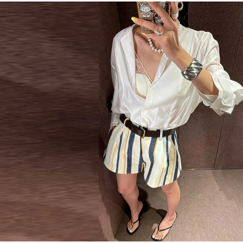 Striped High-Waisted Pocket Shorts — product information 13