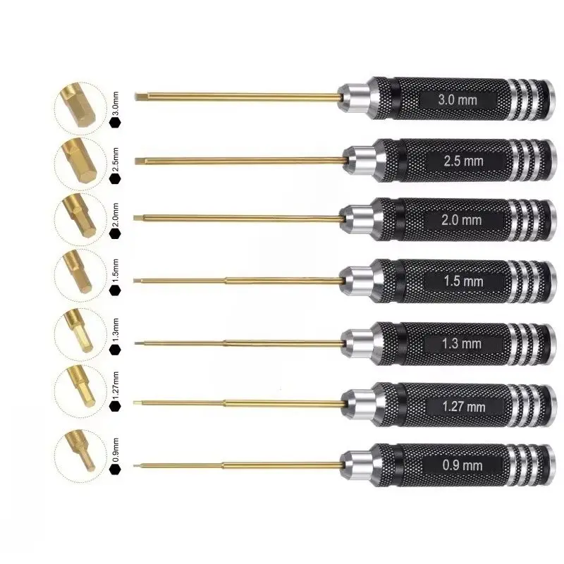 Titanium Coated Hex Screwdriver for RC Models Set ，  Car Model Professional Repair Tools Color Round Handle
