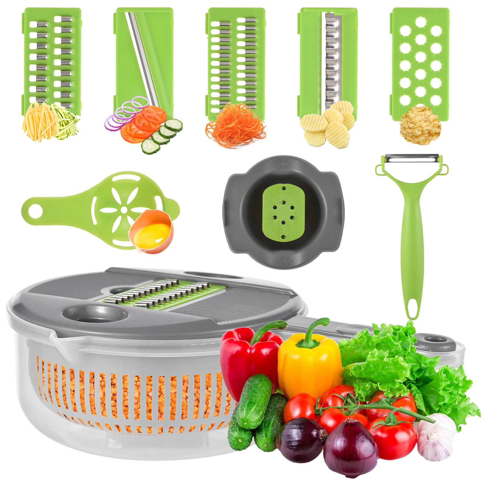 Vegetable Chopper with Container Multifunctional 11-in-1 Onion Chopper Vegetable Slicer Dicer Cutter for Salad Potato Carrot