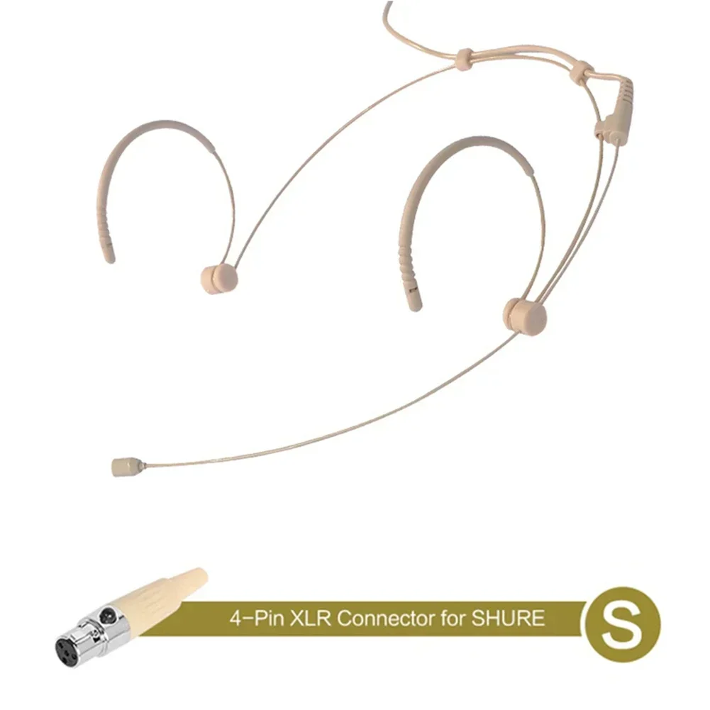 Beige Double Earhook Headset Mic 3.5mm 3 Pin 4 Pin XLR Plug Headworn Microphone Portable Audio Video Microphones Accessories