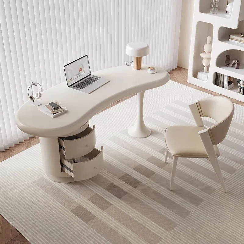 Cream style solid wood desk for small household French style light luxury irregular office desk designer high-end computer desk