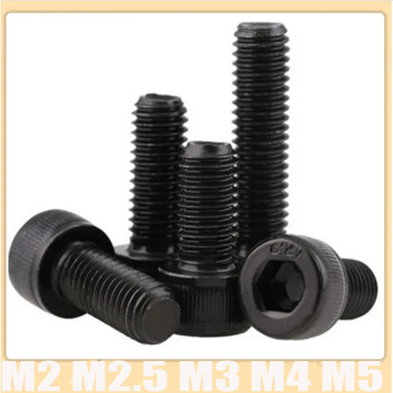 10/50PCS Screws Allen Head Screw M2 M3 M4 M5 Carbon Steel Black Hexagon Bolt with Cylindrical Head Screw For Household Tools