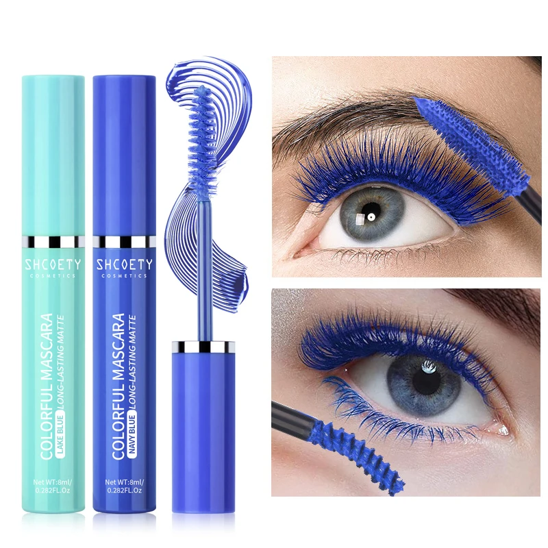 Máscara de pestañas azul, extensión de pestañas, máscara resistente al agua rosa y verde, máscara rizada colorida y encantadora de larga duración, maquillaje de Navidad para ojos