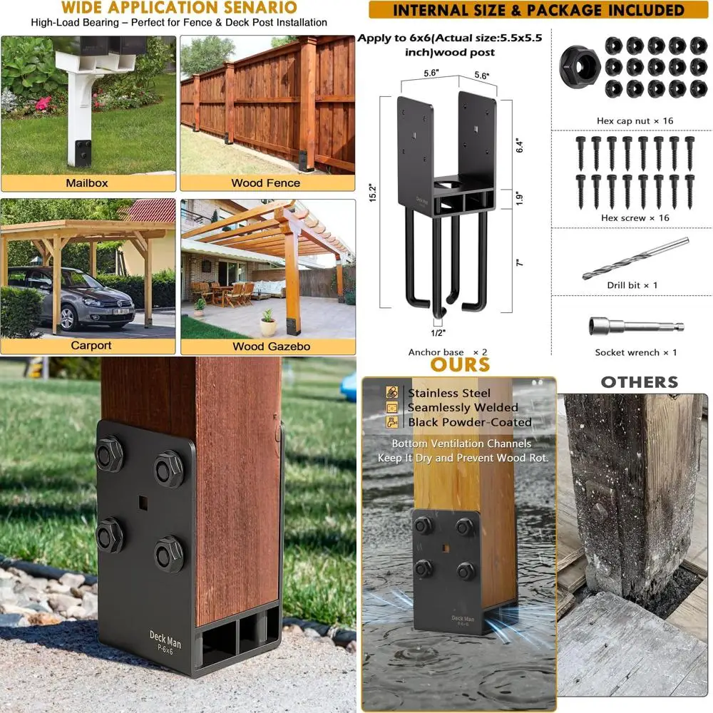 

Сверхмощный анкерный кронштейн на деревянной стойке 6x6 с воздушным потоком для влажного бетона, идеально подходит для террасов, заборов, безеров и крыльев.